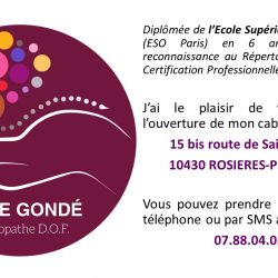 Cabinet libéral ou paramédical - Ostéopathie - Aude Gondé Ostéopathe D.O.F