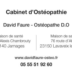 Cabinet libéral ou paramédical - Ostéopathie - Cabinet d'Ostéopathie Lavaveix - David Faure - Charlène Pierron